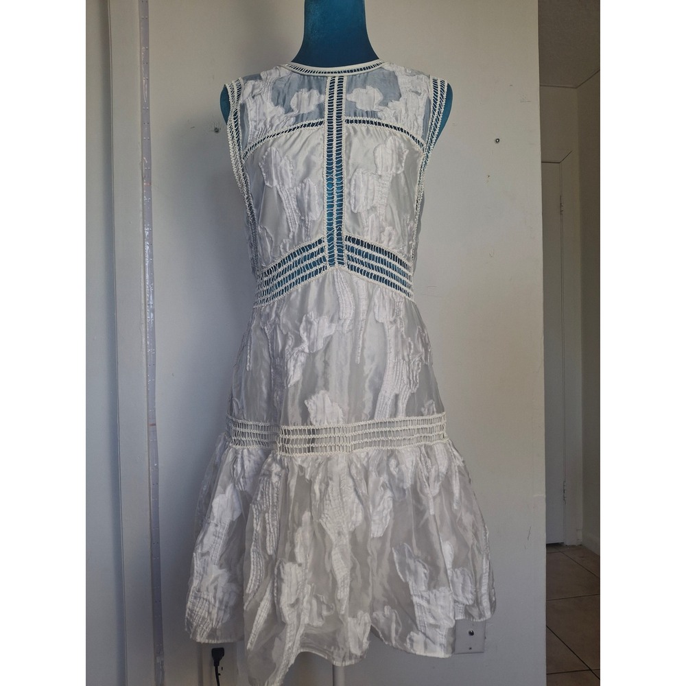 Alexis White Floral Jacquard Ladder Lace Open Back Mini Dress Small Ivory Bridal